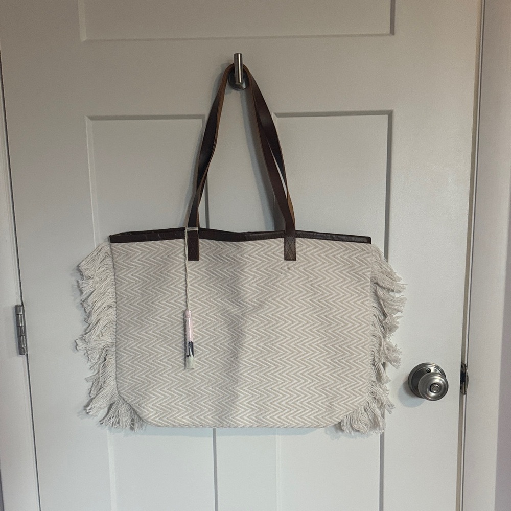 Stylish Cream and Brown Tote Bag - Picture 5 of 5